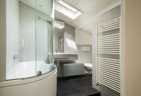 interior, modern bathroom in an old loft interior, modern bathroom in an old loft